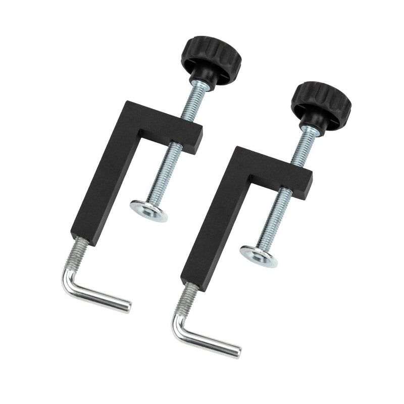 Pair of POWERTEC 71004 Universal Fence Clamps, C-Clamps for securing woodworking fences, shown in a two-pack set.