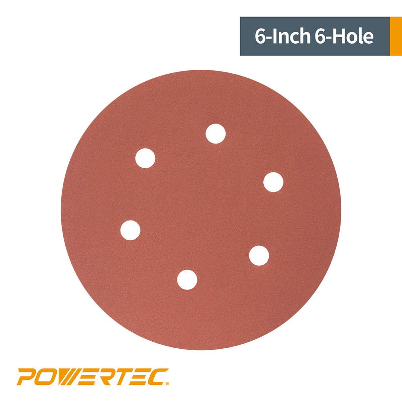 [Australia - AusPower] - POWERTEC 45204 6 Hole Hook and Loop Sanding Disc, 6-Inch, Premium Aluminum Oxide 40 Grit Sandpaper - 25 PK 