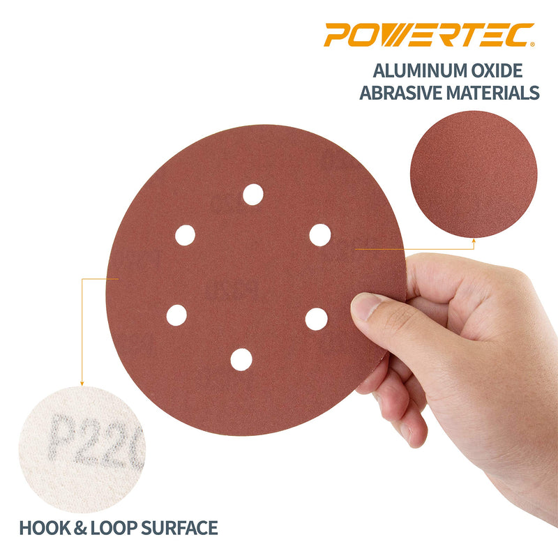 [Australia - AusPower] - POWERTEC 45204 6 Hole Hook and Loop Sanding Disc, 6-Inch, Premium Aluminum Oxide 40 Grit Sandpaper - 25 PK 