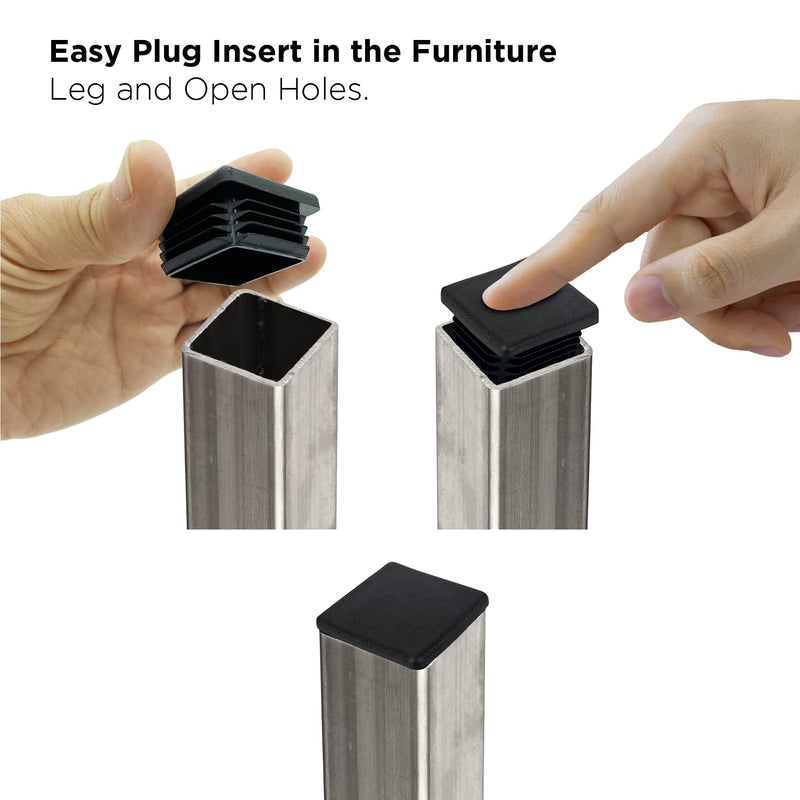 [Australia - AusPower] - Prescott Plastics 1" Inch (25.4 mm) Square Plastic Hole Plugs Inserts, Black End Caps for Metal Tubing, Fences, Glide Protection from Chair Legs, Furniture and Floors (Pack of 10) 