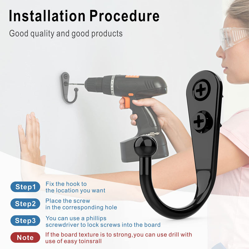 [Australia - AusPower] - 15 Pcs Black Wall Mounted Coat Hooks, Hooks for Wall, Mug Hooks, Hanger Hook with 50 Pieces Screws for Towel, Key, Robe, Coats, Scarf, Bag, Cap, Coffee Cup, Mugs 15PCS 