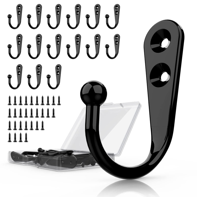 [Australia - AusPower] - 15 Pcs Black Wall Mounted Coat Hooks, Hooks for Wall, Mug Hooks, Hanger Hook with 50 Pieces Screws for Towel, Key, Robe, Coats, Scarf, Bag, Cap, Coffee Cup, Mugs 15PCS 