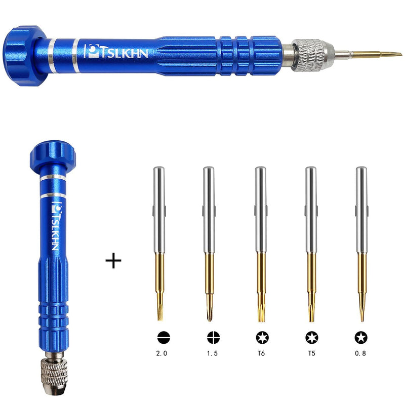 [Australia - AusPower] - 5-in-1 Multifunctional Small Screwdriver, PTSLKHN Eyeglass Screwdriver, S2 Steel Magnetic Screwdriver Kit for Eyeglass, Sunglasses, Electronics, Cellphone, Jewelry and More Blue 