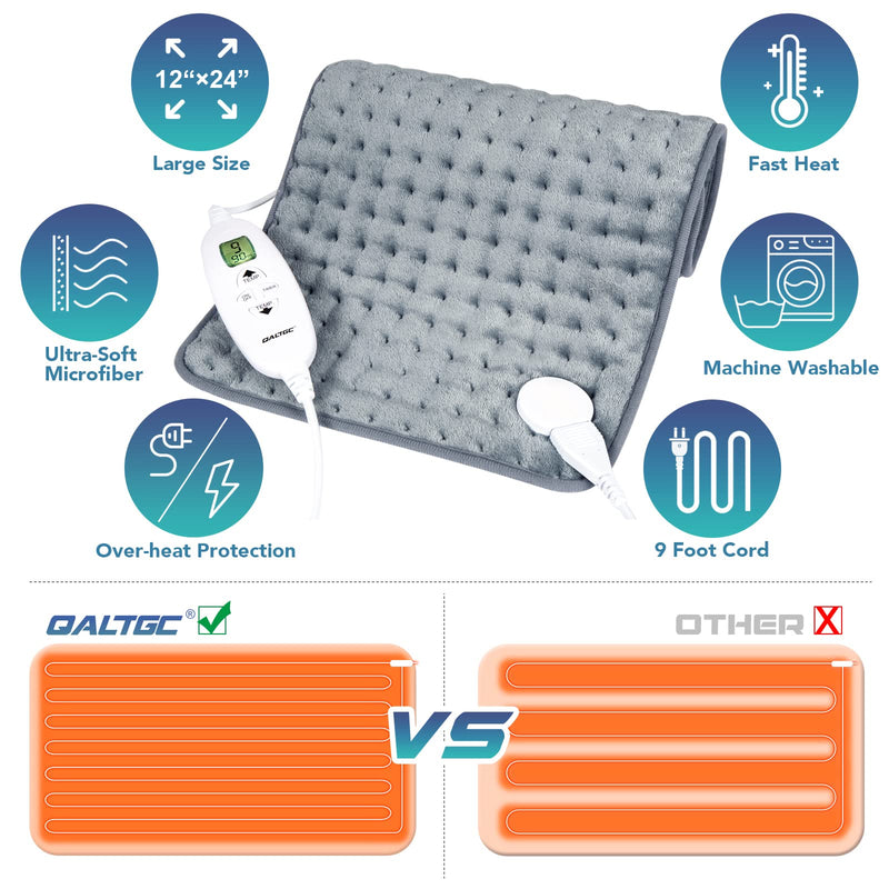 [Australia - AusPower] - QALTGC Heating Pad (12" x 24"),10 Temperature and Level 9 Timer Settings, Comfortable and Soft, Machine Washable，for Cramps, Back, Neck, Shoulder Pain Relief Gray 