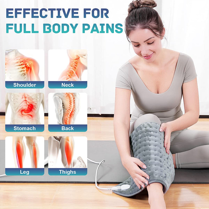 [Australia - AusPower] - QALTGC Heating Pad (12" x 24"),10 Temperature and Level 9 Timer Settings, Comfortable and Soft, Machine Washable，for Cramps, Back, Neck, Shoulder Pain Relief Gray 