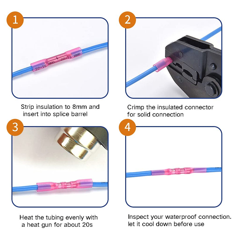 [Australia - AusPower] - 50 Pcs Yellow Heat Shrink Butt Connectors, 12-10 AWG Waterproof Crimp Terminals Electrical Wire Connectors Splice for Marine, Cable, Wiring 