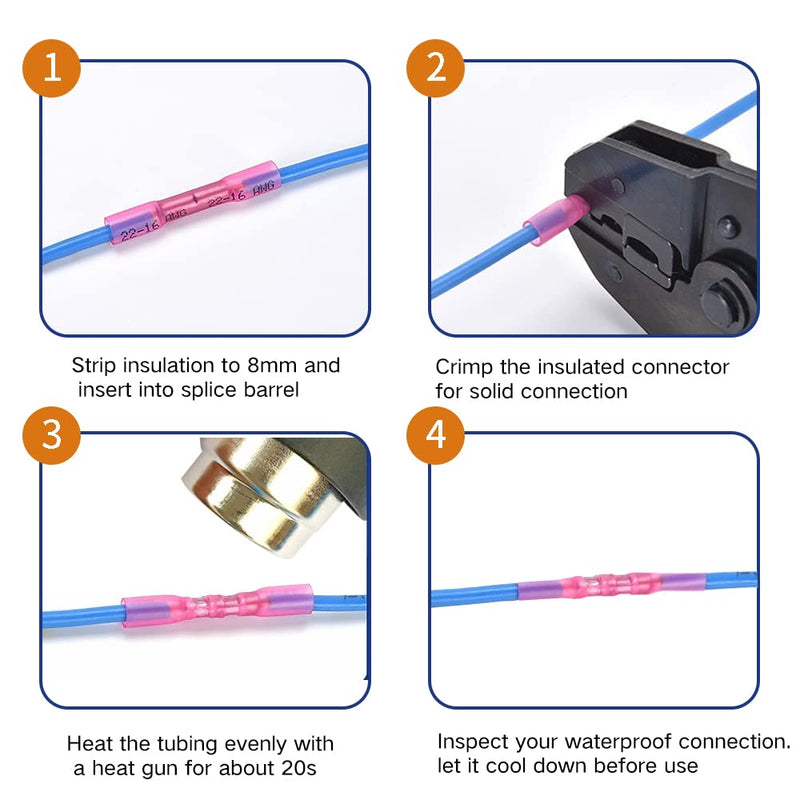 [Australia - AusPower] - 66 Pcs Heat Shrink Butt Connectors Kit, Insulated Waterproof Electrical Marine Automotive Wire Crimp Splice Terminals, Butt Connectors 66Pcs Kit 