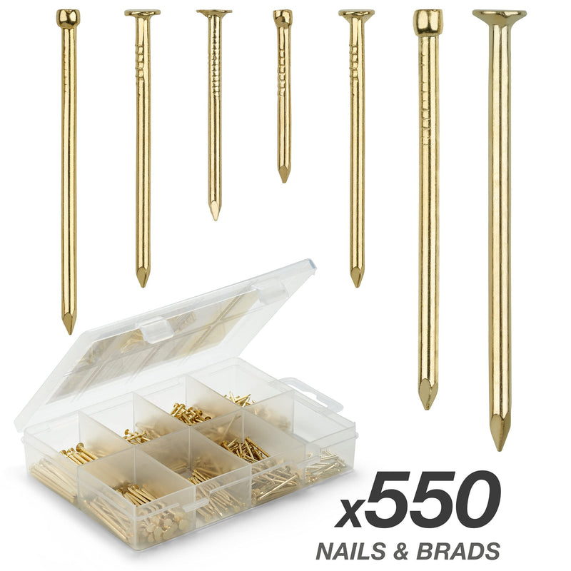 [Australia - AusPower] - Qualihome Hardware Nail Assortment Kit, Includes Finish, Wire, Common, Brad and Picture Hanging Nails (Brass Plated) Brass Plated 