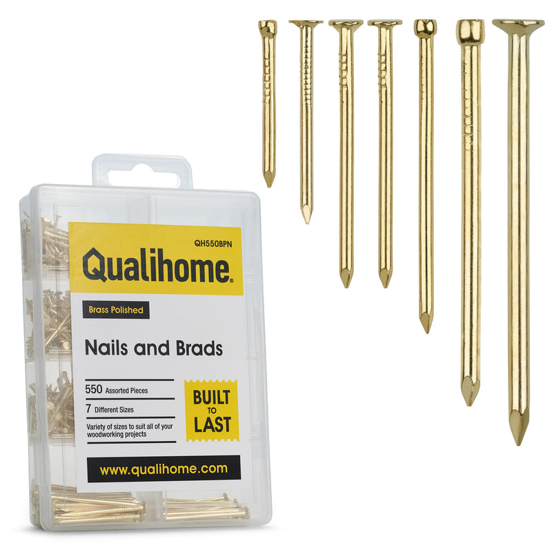 [Australia - AusPower] - Qualihome Hardware Nail Assortment Kit, Includes Finish, Wire, Common, Brad and Picture Hanging Nails (Brass Plated) Brass Plated 