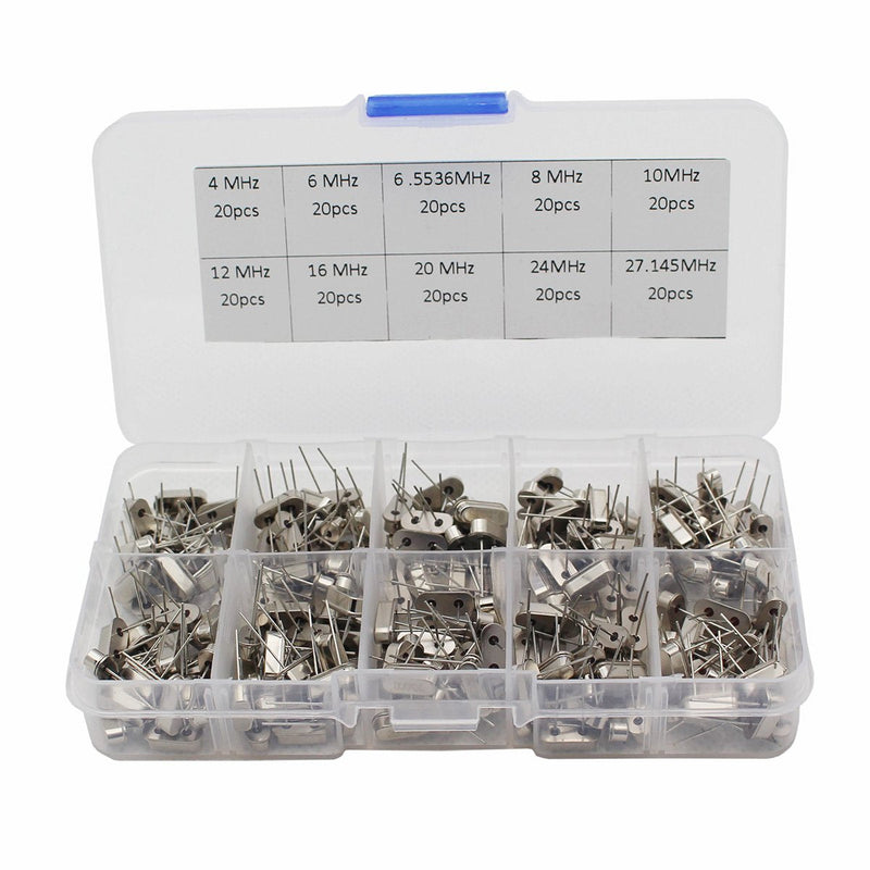 [Australia - AusPower] - Raogoodcx 200PCS 10Value Crystal Oscillator Resonators Assortment Kit 4 MHz, 6 MHz, 6.5536MHz，8 MHz, 10 MHz, 12 MHz, 16 MHz, 20 MHz, 24 MHz, 27.145 MHz 
