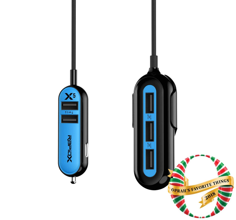 [Australia - AusPower] - RapidX X5 Car Charger with 5 USB Ports for iPhone and Android - Blue 