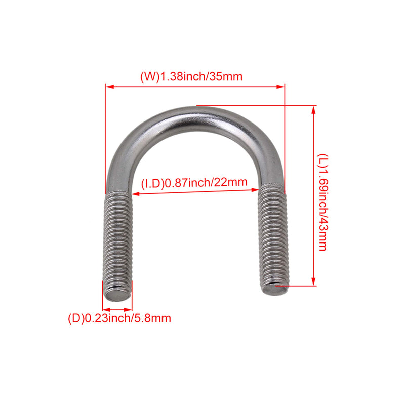 [Australia - AusPower] - RDEXP Inner Dia 0.87Inch 304 Stainless Steel U Bolts U Screws M6 Pack of 5 