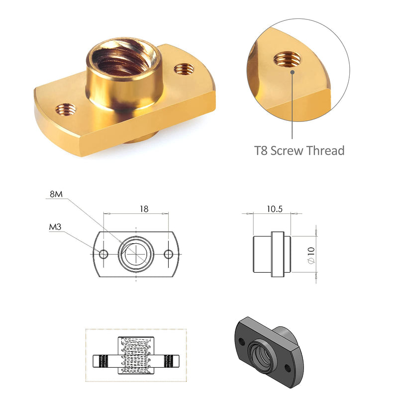 [Australia - AusPower] - Redrex 365mm T8 Z Axis Lead Screw Z Rod Stainless Steel Threaded Rod with Brass Nut Z-axis Upgrade Kit for Ender 3 V2 Ender 3 Pro Ender 3 Voxelab 3D Printer 