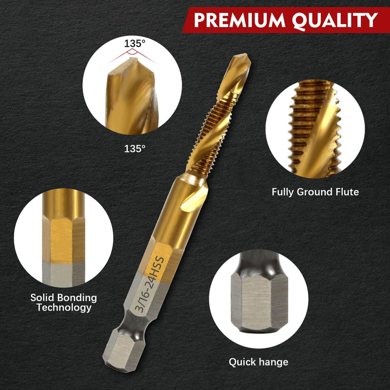 [Australia - AusPower] - RENYU 6Pcs Combination Drill and Tap Bit Set, 1/4" Hex Shank with Titanium Coating Screw Tap Drill Bits for Metal, Plastic, Wood 