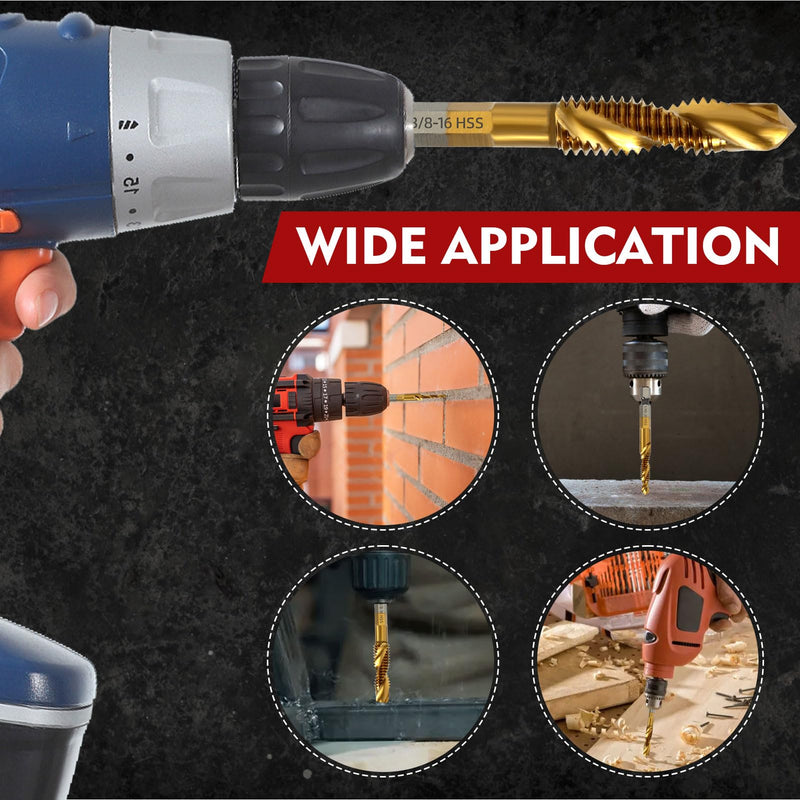 [Australia - AusPower] - RENYU 6Pcs Combination Drill and Tap Bit Set, 1/4" Hex Shank with Titanium Coating Screw Tap Drill Bits for Metal, Plastic, Wood 