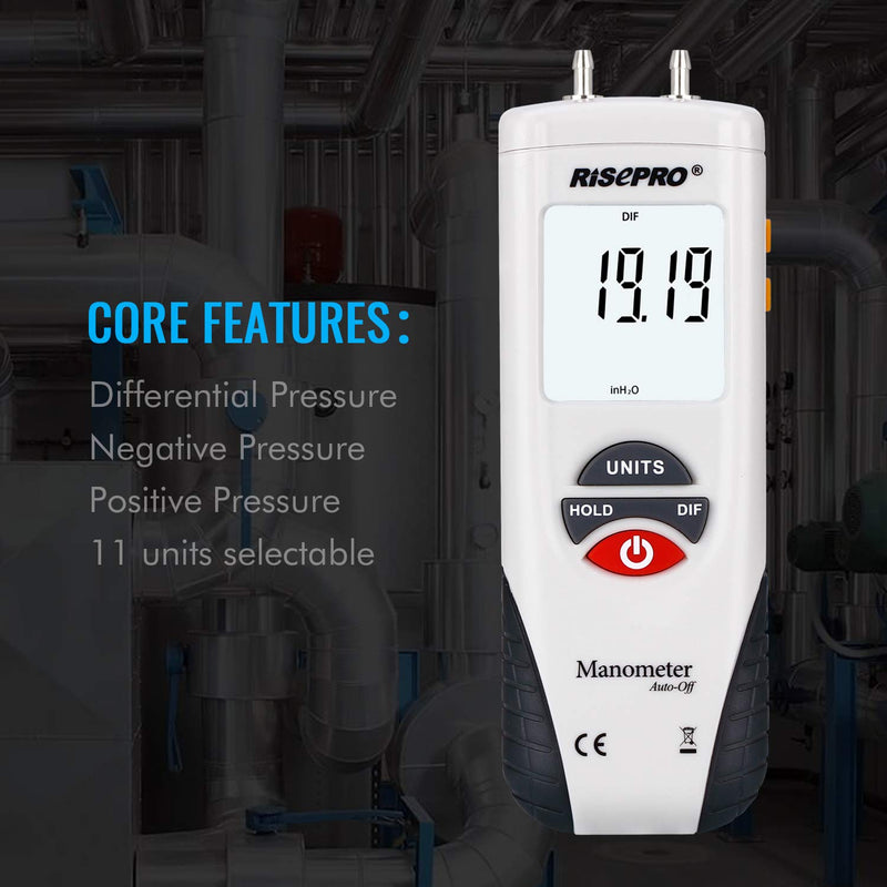 [Australia - AusPower] - Manometer, RISEPRO Digital Air Pressure Meter and Differential Pressure Gauge HVAC Gas Pressure Tester 