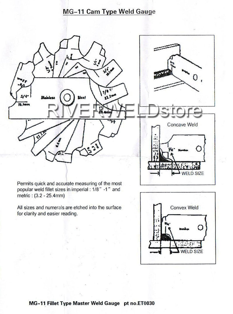[Australia - AusPower] - RIVERWELD 7piece Fillet Weld Set Gage Rl Gauge Depth Gauges Welding Inspection Test Ulnar Metric & Inch 