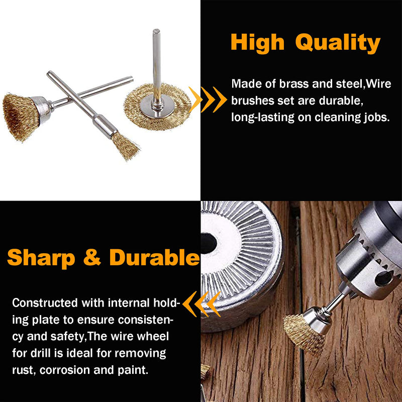 [Australia - AusPower] - 90 Pcs Wire Brushes Set, Rocaris Brass Wire Wheels Pen Brushes Set Kit Accessories for Rotary Tool 