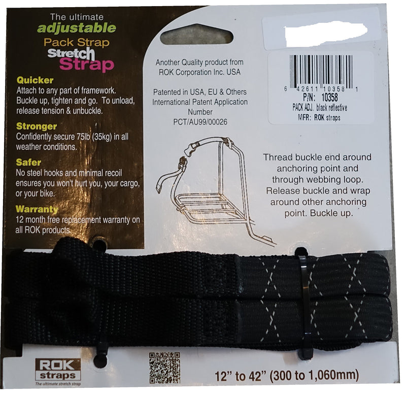 [Australia - AusPower] - ROK Straps ROK-10358 Black/Reflective 12" - 42" Pack Adjustable Stretch Strap 1 