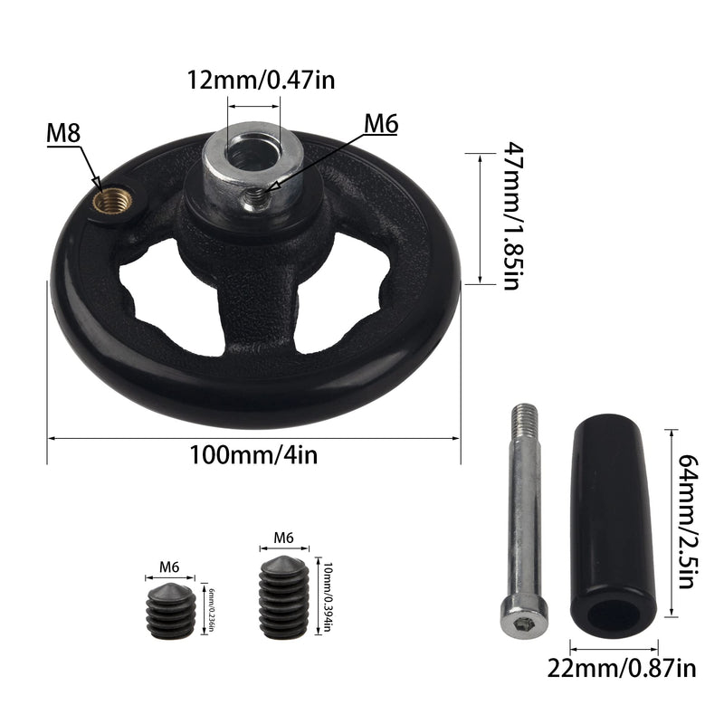 [Australia - AusPower] - Rrina 0.47x4inch Diameter Round Hand Wheel W Revolving Knob Handle for Mill Drillpress Crank Lathe 