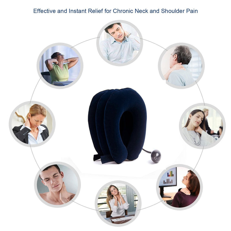 [Australia - AusPower] - Cervical Neck Traction Device Inflatable Neck Stretcher, Easy to Use for Chronic Neck and Shoulder Pain Relief, Neck Cervical Brace Collar Pillow for Hom Blue 