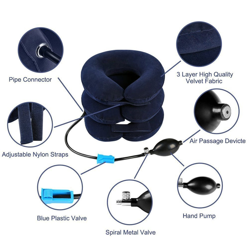 [Australia - AusPower] - Cervical Neck Traction Device Inflatable Neck Stretcher, Easy to Use for Chronic Neck and Shoulder Pain Relief, Neck Cervical Brace Collar Pillow for Hom Blue 