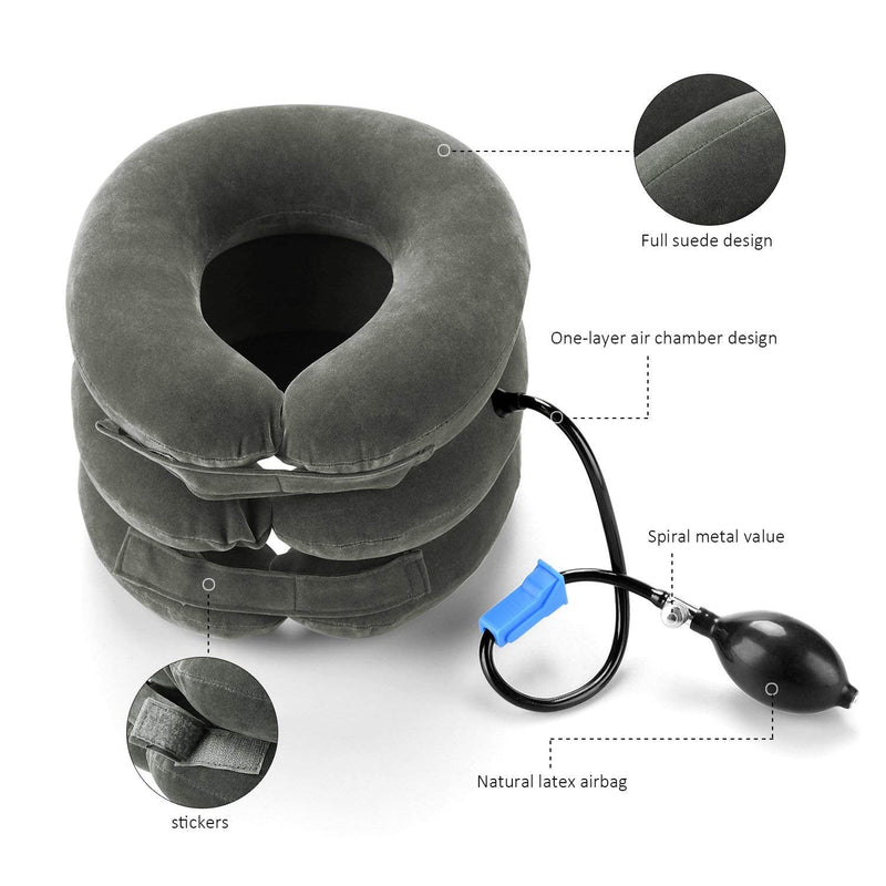 [Australia - AusPower] - RUNZI Cervical Neck Traction Device Inflatable Neck Stretcher, Easy to Use for Chronic Neck and Shoulder Pain Relief Traction Spine Alignment, Neck Cervical Brace Grey 