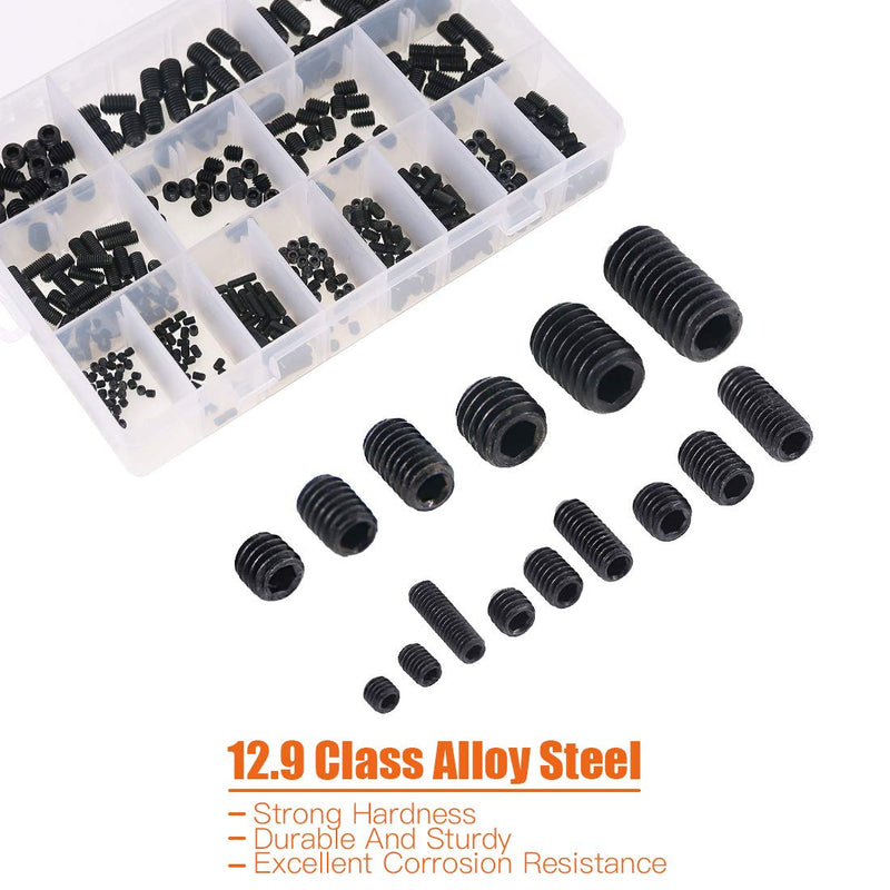 [Australia - AusPower] - Rustark 450Pcs M3/M4/M5/M6/M8 Allen Head Socket Hex Grub Screw Set Assortment Kit with Internal Hex Drive - 12.9 Class Black Alloy Steel 