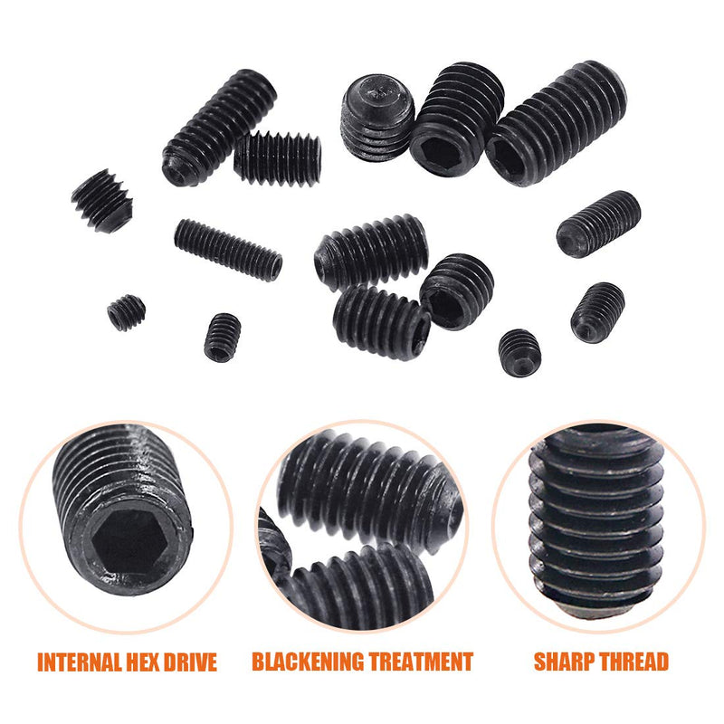 [Australia - AusPower] - Rustark 450Pcs M3/M4/M5/M6/M8 Allen Head Socket Hex Grub Screw Set Assortment Kit with Internal Hex Drive - 12.9 Class Black Alloy Steel 