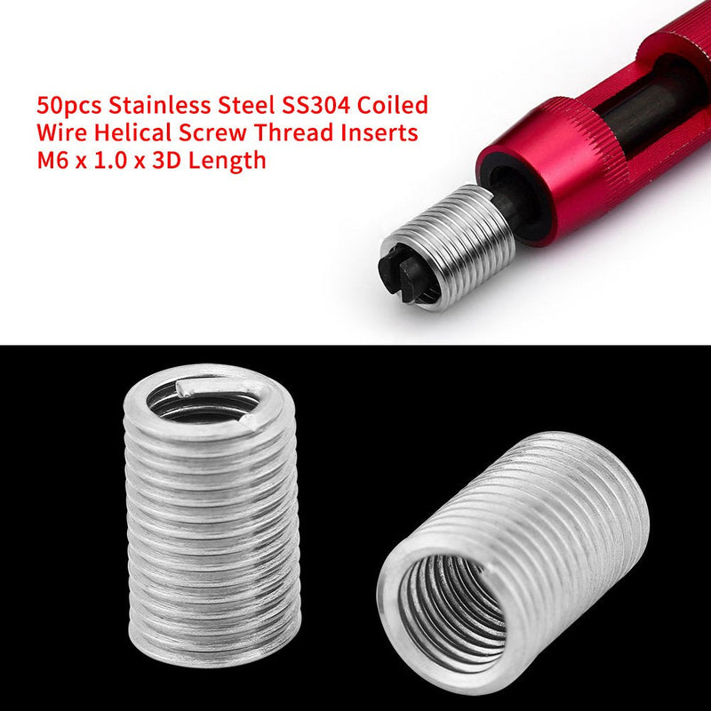 [Australia - AusPower] - 50pcs M6 x 1.0 x 3D Stainless Steel Coiled Wire Helical Screw Thread Inserts Helicoil Wire Thread Inserts, SS304 