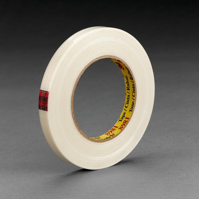 Scotch Filament Tape 8981 Clear, 24 mm wide and 55 m long, with strong, durable filament reinforcement for heavy-duty bundling.
