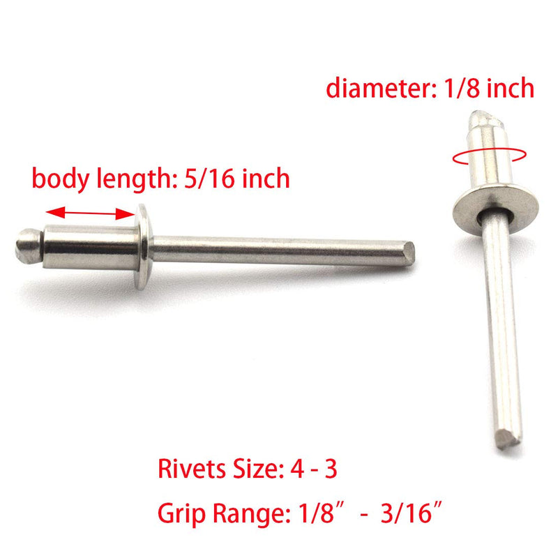 [Australia - AusPower] - SDTC Tech Stainless Steel Blind Rivets 1/8" x 3/16" (4-3) Open End Type Pop Rivet Grip Range 1/8-3/16 inch (50 pack) 4-3 50pack 