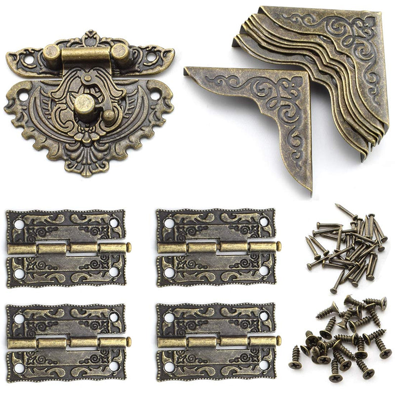 [Australia - AusPower] - SDTC Tech Antique Engraved Latch Hasp Hinges and Box Corner Protectors Hardware Kit for Jewelry Box Decoration and Repair 5549 engraved 