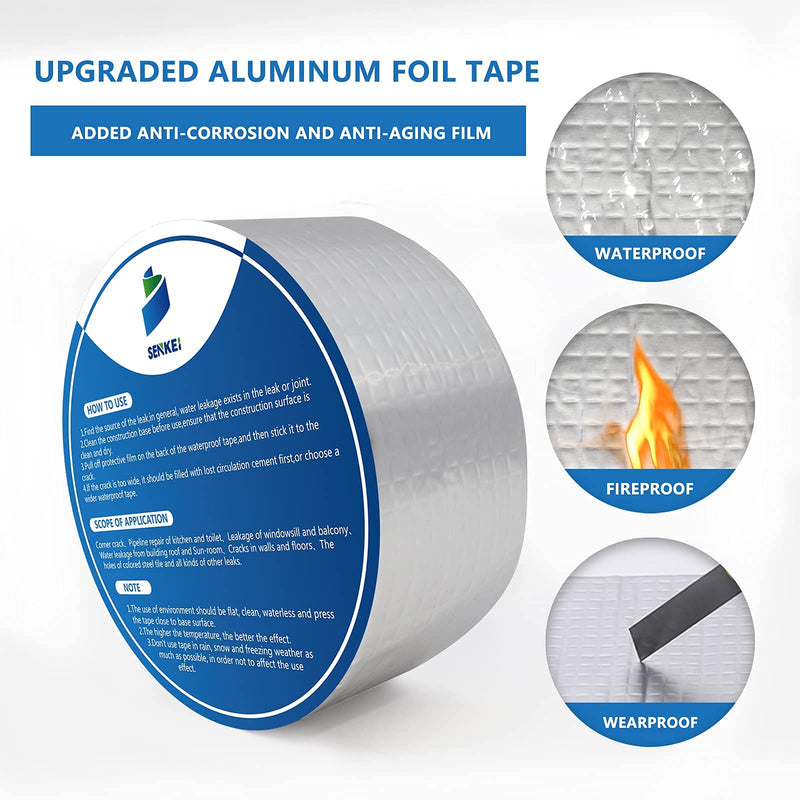 [Australia - AusPower] - SENKEI Butyl Tape Waterproof 2"W X 16.4'L, Multi-Use Outdoor Waterproof Leak Repair and Seal Strip, for Window, Roof, RV, Boat, Tent, Aluminum Foil Tape with Strong Butyl Rubber 