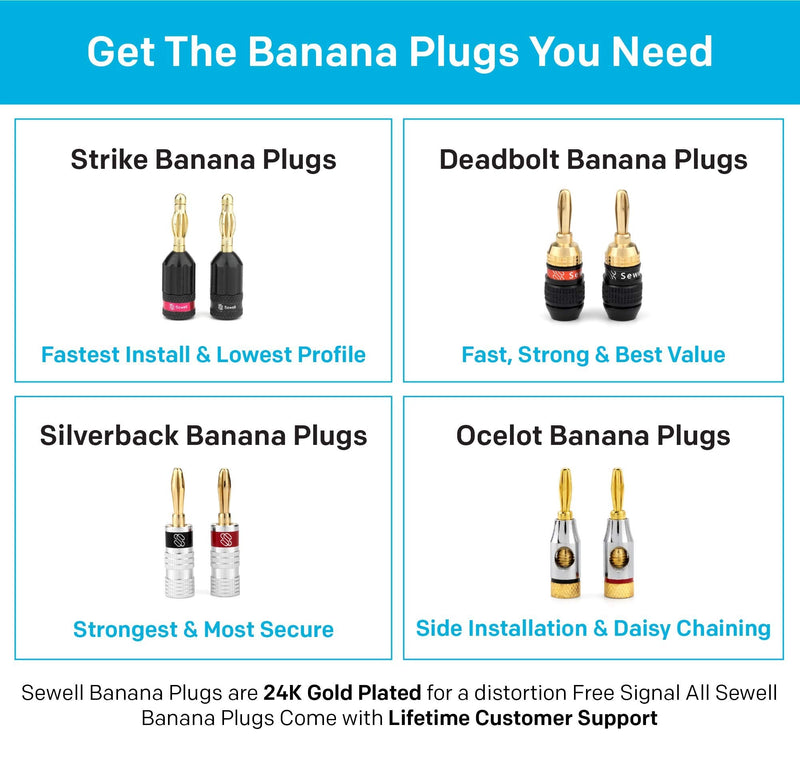 [Australia - AusPower] - Deadbolt Banana Plugs 6-Pairs by Sewell, Gold Plated Speaker Plugs, Quick Connect, SW-29863-6 6 Pairs Deadbolt Banana Plugs 