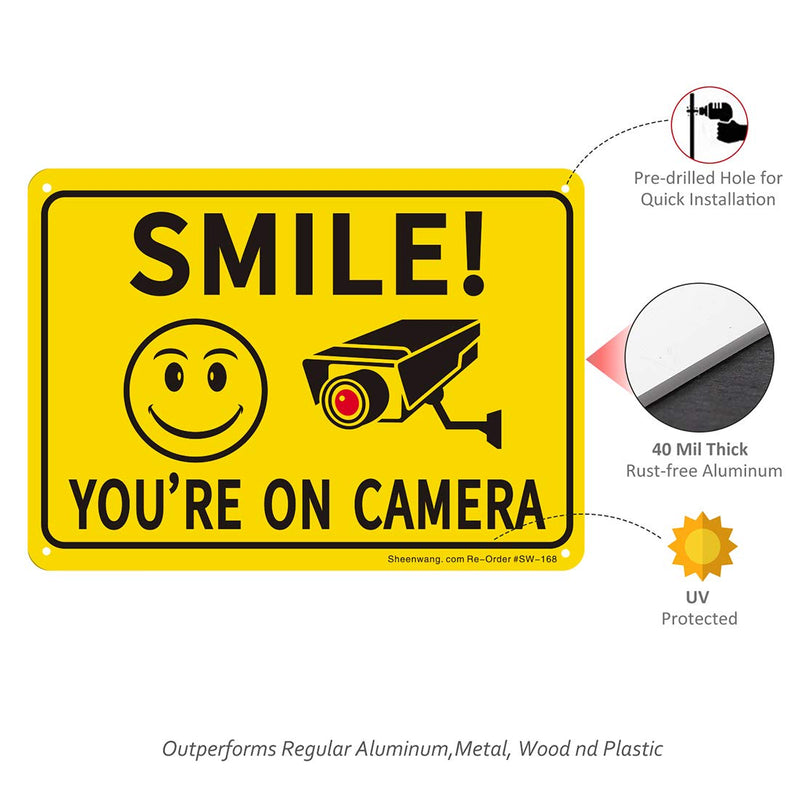[Australia - AusPower] - Sheenwang 2-Pack Smile You’re on Camera Sign, Video Surveillance Signs Outdoor, UV Printed .040 Mil Rust Free Aluminum 10 x 7 in, Security Camera Sign for Home, Business, Driveway Alert, CCTV 