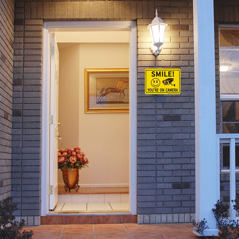 [Australia - AusPower] - Sheenwang 2-Pack Smile You’re on Camera Sign, Video Surveillance Signs Outdoor, UV Printed .040 Mil Rust Free Aluminum 10 x 7 in, Security Camera Sign for Home, Business, Driveway Alert, CCTV 