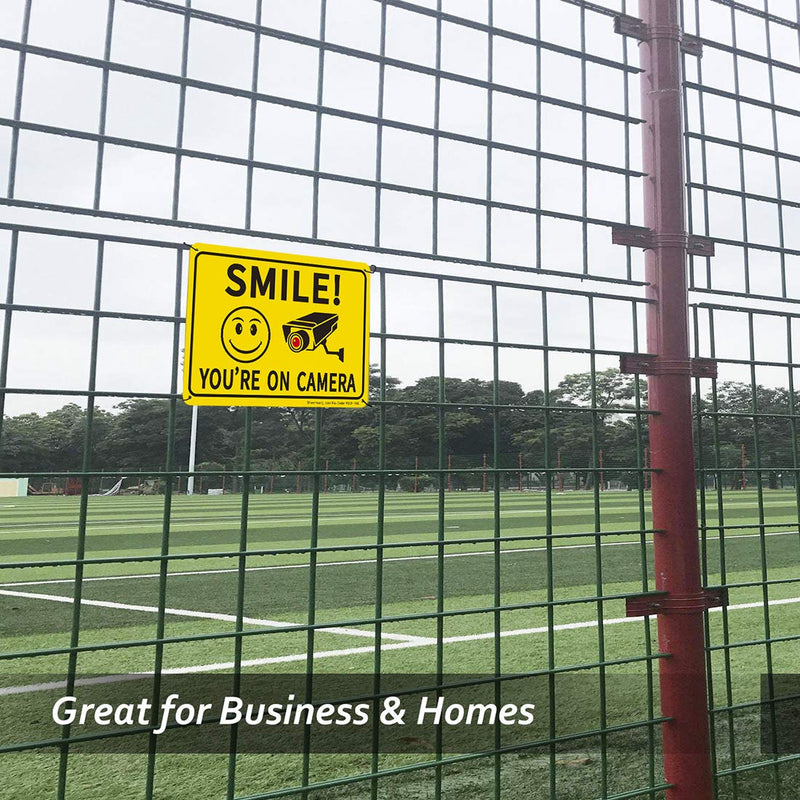 [Australia - AusPower] - Sheenwang 2-Pack Smile You’re on Camera Sign, Video Surveillance Signs Outdoor, UV Printed .040 Mil Rust Free Aluminum 10 x 7 in, Security Camera Sign for Home, Business, Driveway Alert, CCTV 