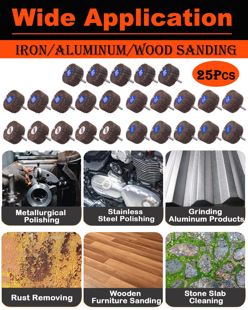 [Australia - AusPower] - 25 Pcs 2" X 1" X 1/4" Abrasive Flap Wheels Set, SHITIME 60/80/120/240/360 Grits Aluminum Oxide Sanding Flap Wheel for Removing Rust and Weld Burr with 1/4" Shank 