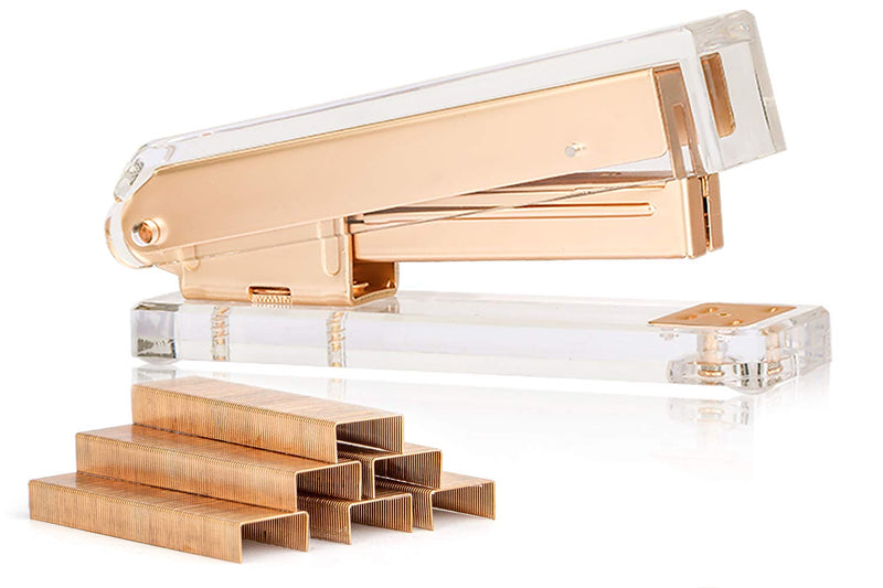 [Australia - AusPower] - SIRMEDAL Elegant Ultra Clear Acrylic Office Supplies Acrylic Stapler Matte Gold Desktop Stapler with 1000pcs Staples for Office Accessories(Gold) 
