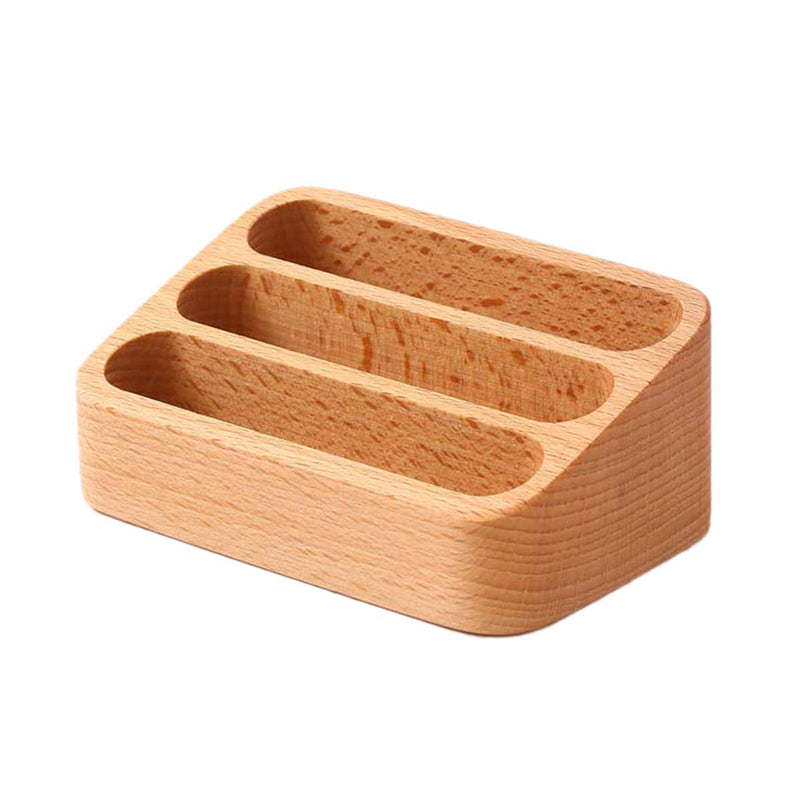 [Australia - AusPower] - Sizikato Wooden Business Card Holder for Desk, 3 Card Slots Business Card Display Holder Stand Beech 