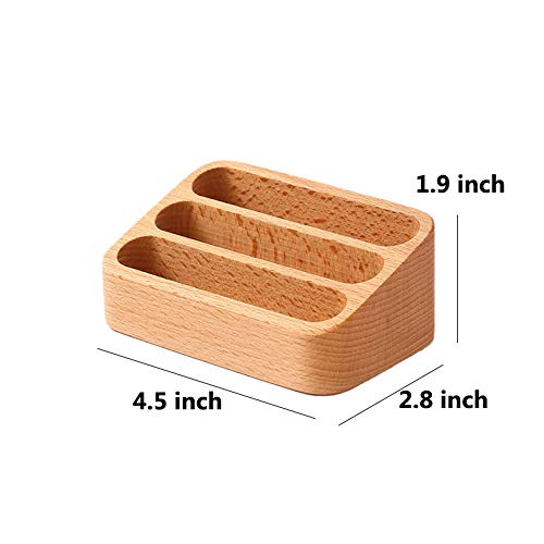 [Australia - AusPower] - Sizikato Wooden Business Card Holder for Desk, 3 Card Slots Business Card Display Holder Stand Beech 