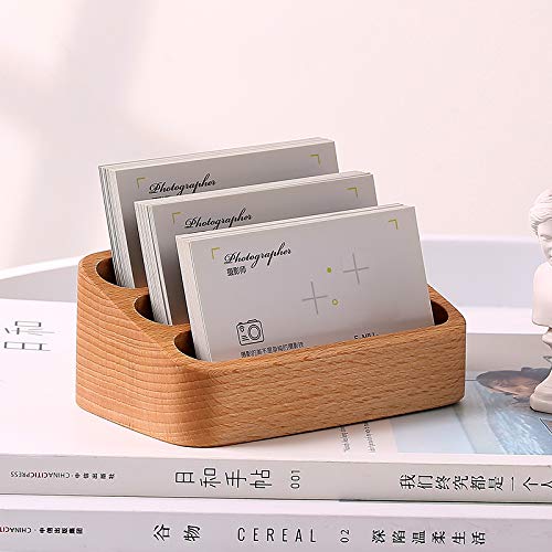 [Australia - AusPower] - Sizikato Wooden Business Card Holder for Desk, 3 Card Slots Business Card Display Holder Stand Beech 