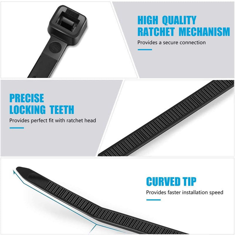 [Australia - AusPower] - Zip Ties 8 inch (100 Pack), 40lbs Tensile Strength, Black Cable Ties, Wire Ties for indoor and outdoor use, by Skalon 8" 100 Pack 
