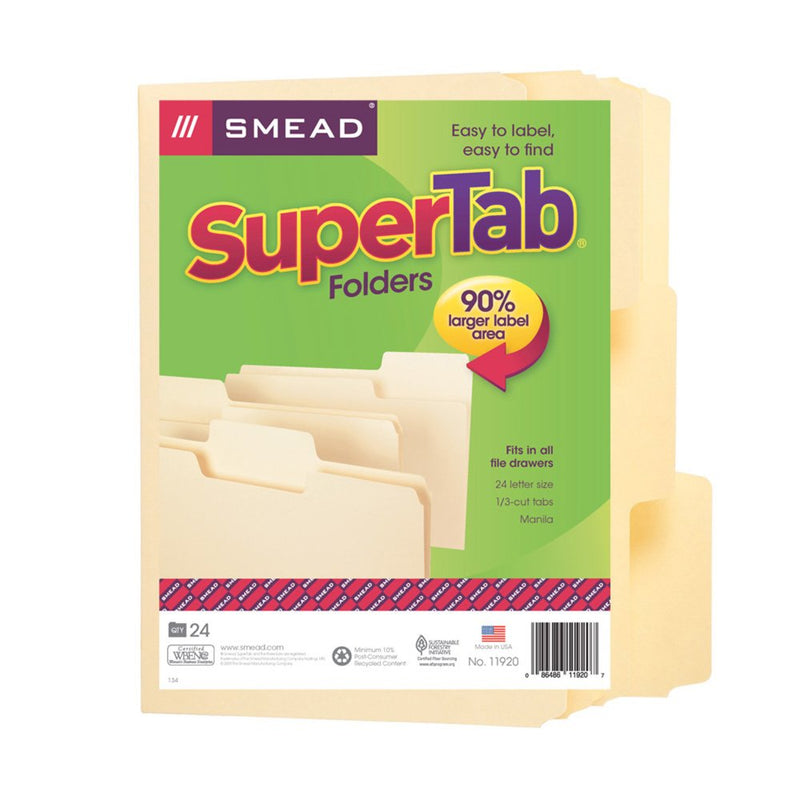 [Australia - AusPower] - Smead SuperTab File Folder, Oversized 1/3-Cut Tab, Letter Size, Manila, 24 Per Pack (11920) 24 per Box 