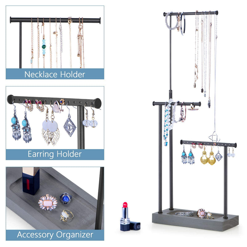 [Australia - AusPower] - SRIWATANA Jewelry Organizer Display Extra Tall Necklace Holder 3 Tier Jewelry Tree Stand (Weathered Grey & Black) weathered grey 