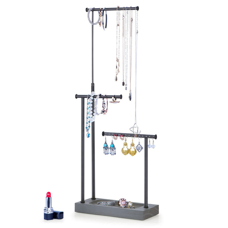 [Australia - AusPower] - SRIWATANA Jewelry Organizer Display Extra Tall Necklace Holder 3 Tier Jewelry Tree Stand (Weathered Grey & Black) weathered grey 