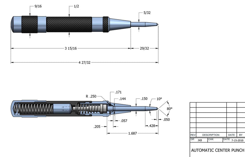 [Australia - AusPower] - Starrett 18A Automatic Center Punch with Hardened Steel Metal, Universal Tool for Machinists and Carpenters with Adjustable Knurled Cap to Control Blow Force, No. 4 Graduation 