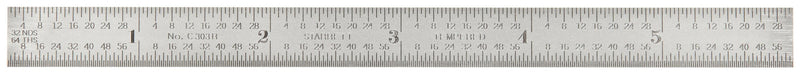 [Australia - AusPower] - Starrett C303R-6 Full Flexible Steel Rule With Inch Graduations, 3R Graduations, 6" Length, 1/2" Width, 1/64" Thickness 