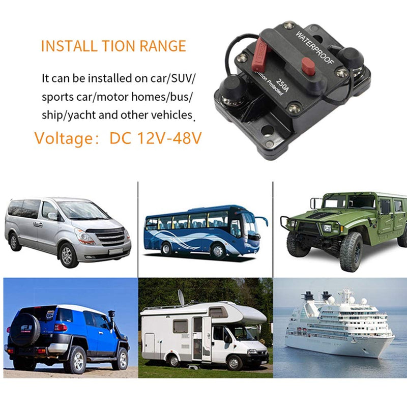 STETION 100 Amp waterproof circuit breaker with manual reset, suitable for marine trolling motors, boats, ATVs, and 12V-48VDC systems.